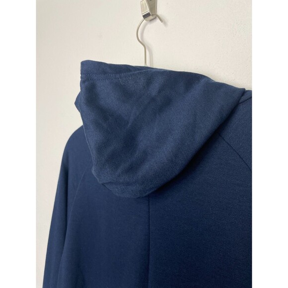 Tahari Sz M Sport Reverse Panel Hoodie Navy Blue Pullover Pocket Dratwstring NWT - Picture 15 of 16